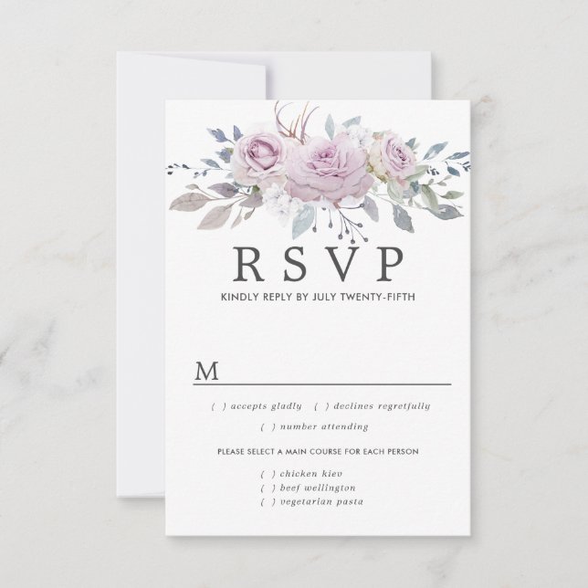 Carte RSVP Mariage Floral Violet, Options de repas (Devant)