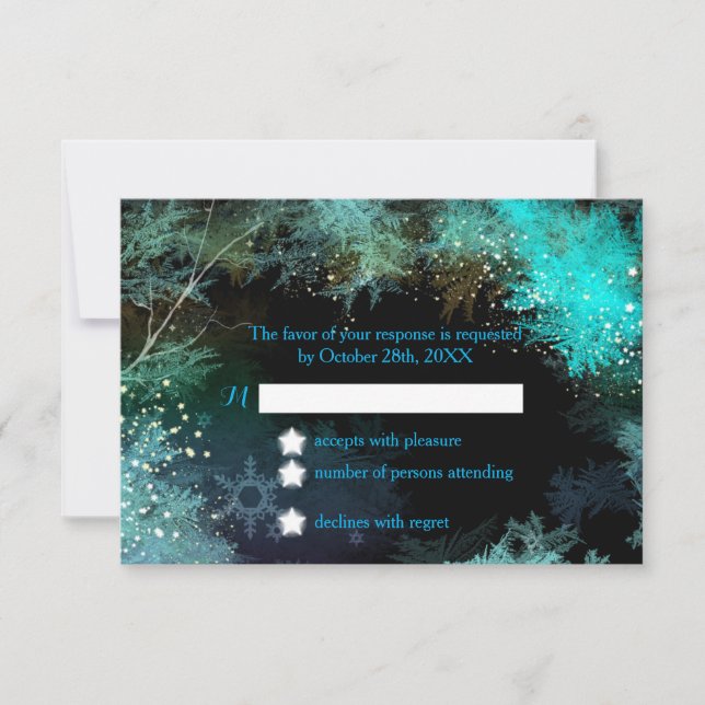 Carte RSVP Mariage Forêt d'hiver bleu turquoise (Devant)