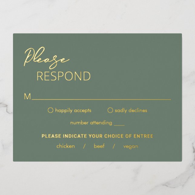 Carte RSVP Mariage moderne Foil minimaliste Sage v (Recto)