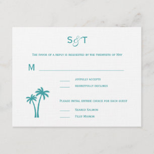 Carte RSVP Mariage Palmiers - Blanc/Aqua