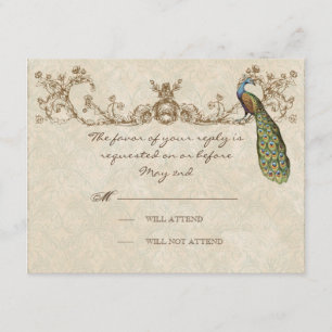 Carte RSVP Mariage Peacock & Etchings vintage