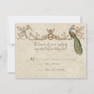 Carte RSVP Mariage Peacock & Etchings vintage