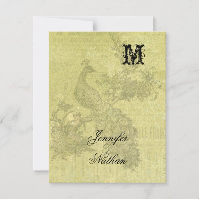 Carte RSVP Mariage Peacock vintage (Devant)