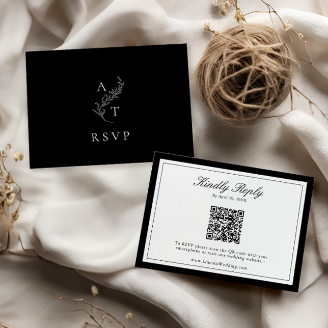 Carte RSVP Mariage QR Code Classic Monogramme (Créateur téléchargé)