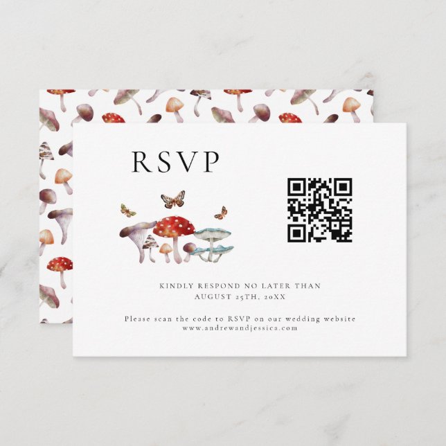 Carte RSVP Mariage QR Code de champignons (Devant / Derrière)