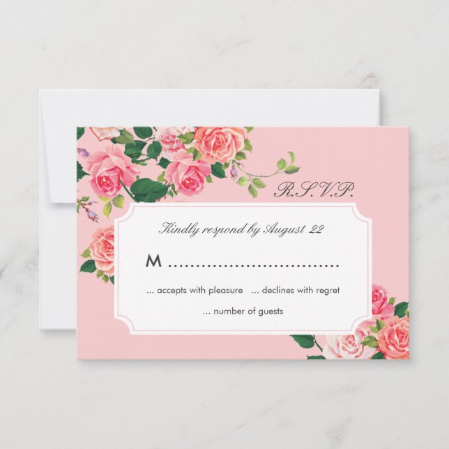 Carte RSVP Mariage Rose vintage (Devant)
