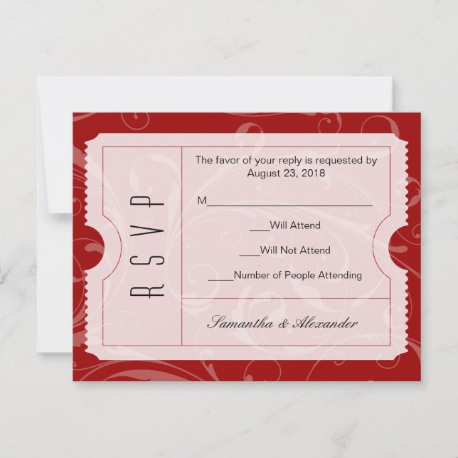 Carte RSVP Mariage rouge (Devant)