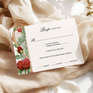 Carte Rsvp Mariage Rouge Art Nouveau vintage