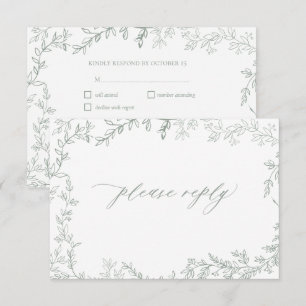 Carte RSVP Mariage RSVP Sage Vert Feuilleté
