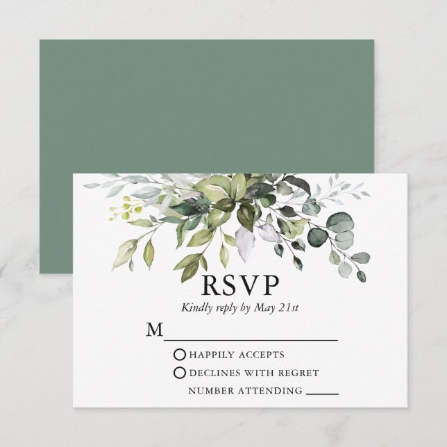 Carte RSVP Mariage Sage vert Aquarelle (Devant / Derrière)