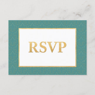 Carte RSVP Mariage turquoise & Gold Fleur De Lis