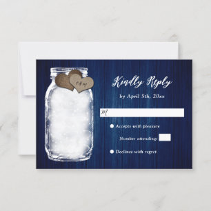 Carte RSVP Marine Blue Mason Jar Wood Lights Weddi