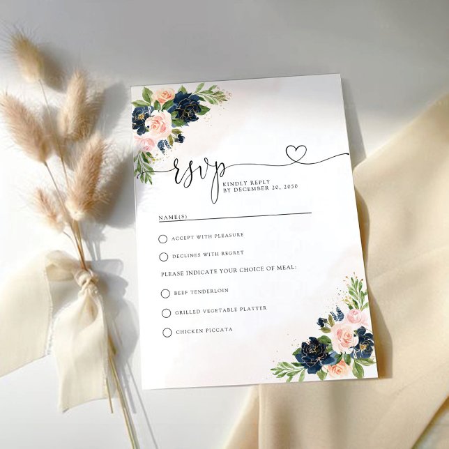 Carte RSVP Marine & Blush Rose Floral Wedding (Créateur téléchargé)