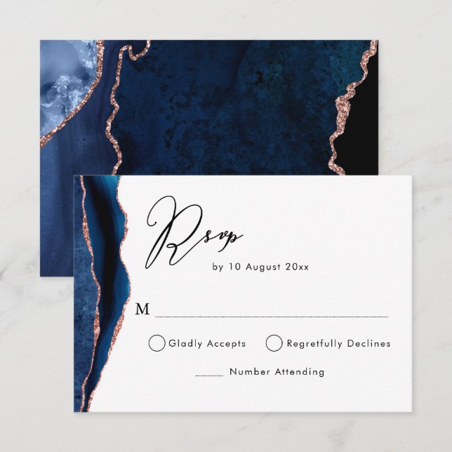 Carte RSVP marine et rose (Devant / Derrière)