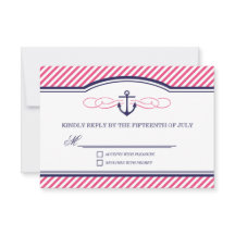 Carte RSVP marine et rose Ancre nautique mariage