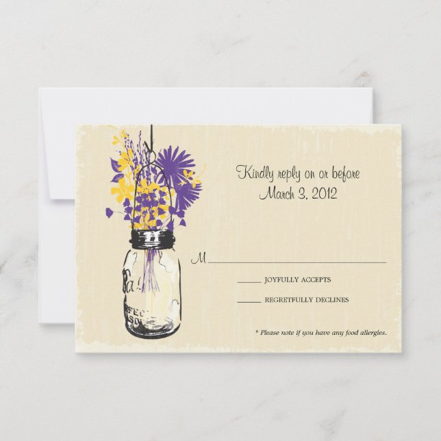 Carte RSVP Mason Jar et Fleurs sauvages (Devant)