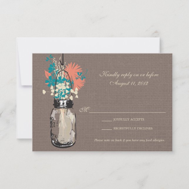 Carte RSVP Mason Jar et Fleurs sauvages (Devant)