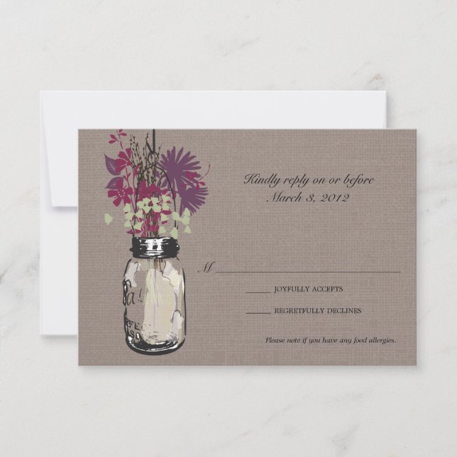 Carte RSVP Mason Jar et Fleurs sauvages (Devant)