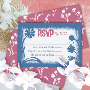 Carte RSVP Mauve Rose vintage Navy Blue