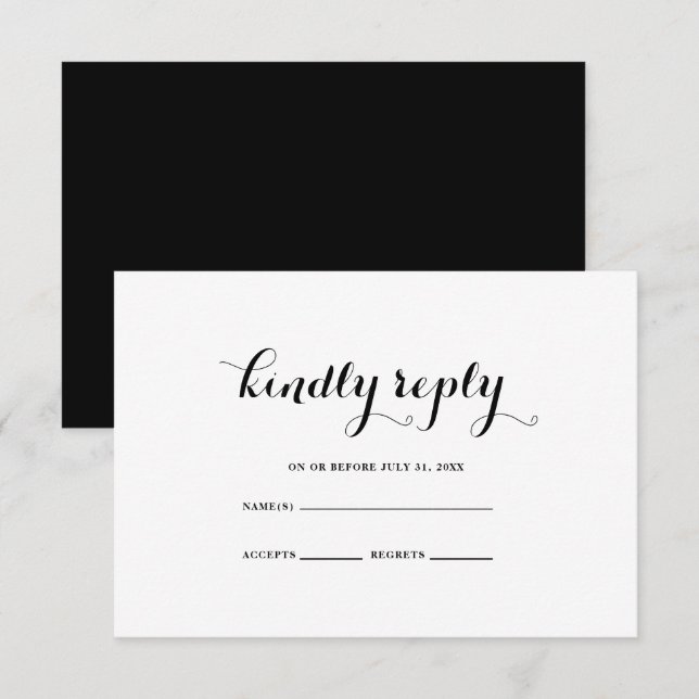 Carte RSVP minimale Noir Noir Mariage (Devant / Derrière)