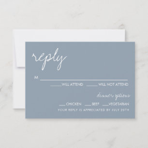 Carte RSVP minimaliste moderne Dusty Blue Wedding