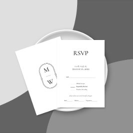 Carte RSVP minimaliste Monogramme Noir Blanc Maria