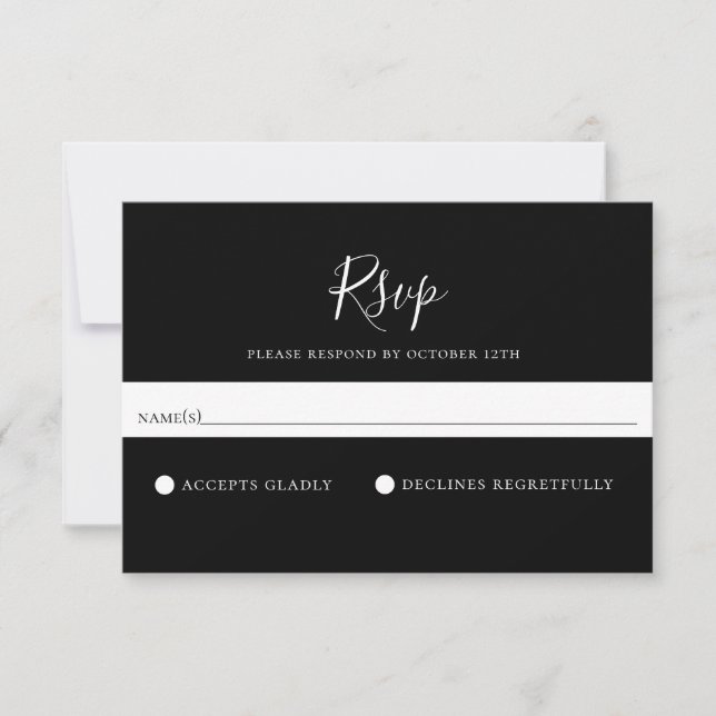 Carte RSVP minimaliste Noir Solide Mariage (Devant)