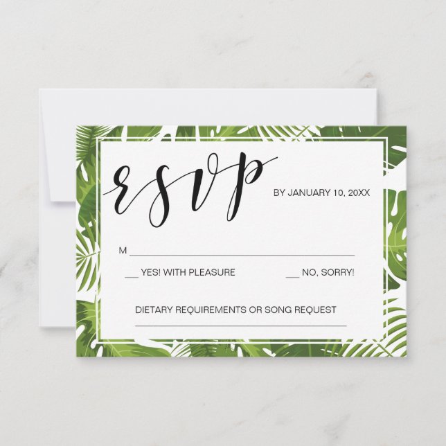 Carte RSVP modèle tropical élégant mariage (Devant)