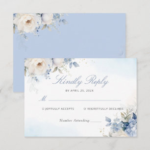 Carte RSVP moderne Elégante Dusty Blue Floral Wedd
