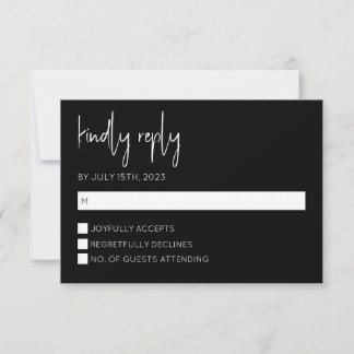 Carte RSVP moderne noir et blanc