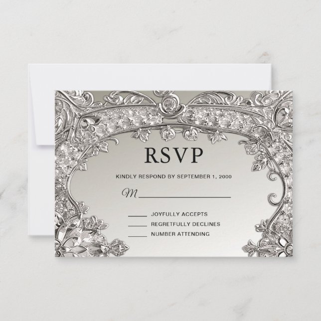 Carte RSVP moderne ornée d'argent (Devant)