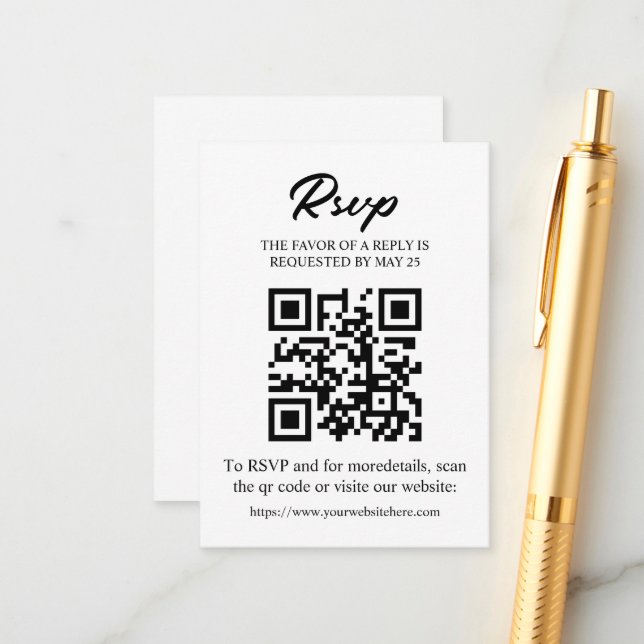 Carte RSVP modifiable avec code QR, encart d'invit (Devant/Arrière en situation)