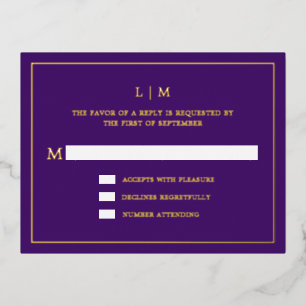 Carte RSVP Monogram Gold Foil Purple Wedple