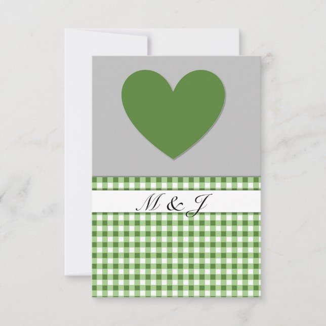 Carte RSVP Monogramme Coeur Plaid Vert Mariage (Devant)