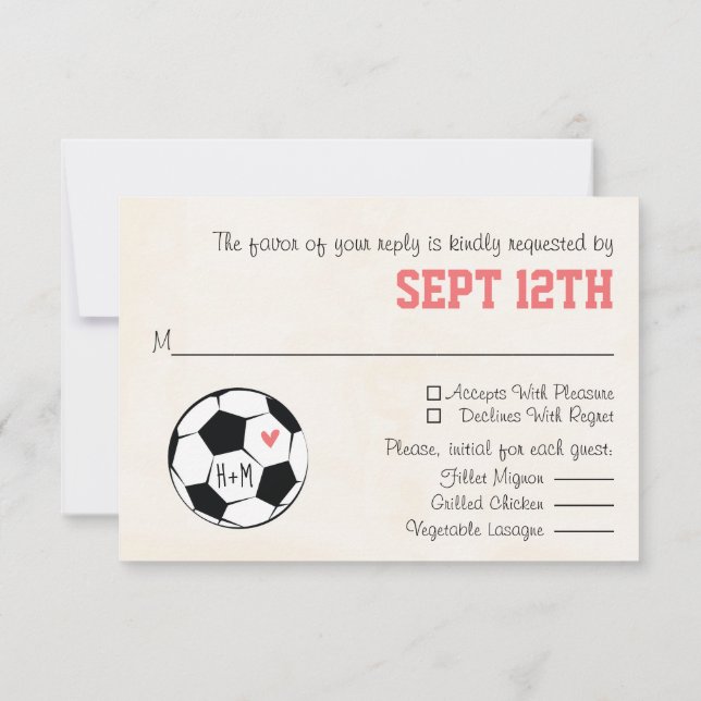Carte RSVP Monogramme de mariage de soccer avec co (Dos)