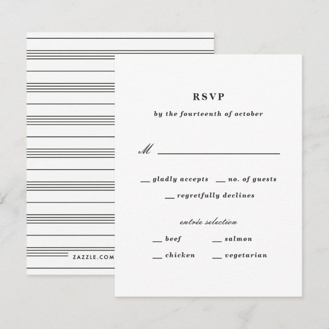 Carte RSVP Nautique de noeud illustrée - Noir (Devant / Derrière)