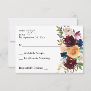 Carte RSVP Navy, Bourgogne & Pink Floral no Meal