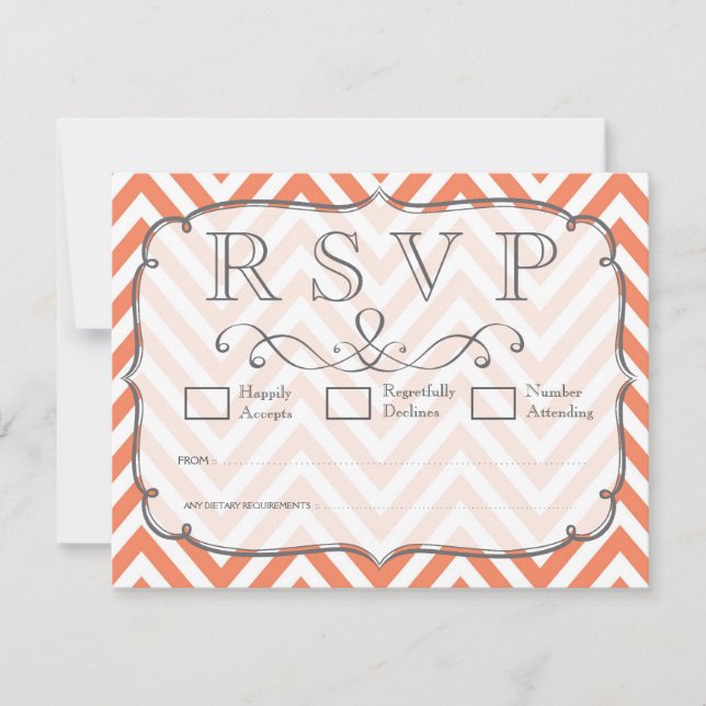 Carte RSVP Nectarine Orange Chevron Wedding (Devant)