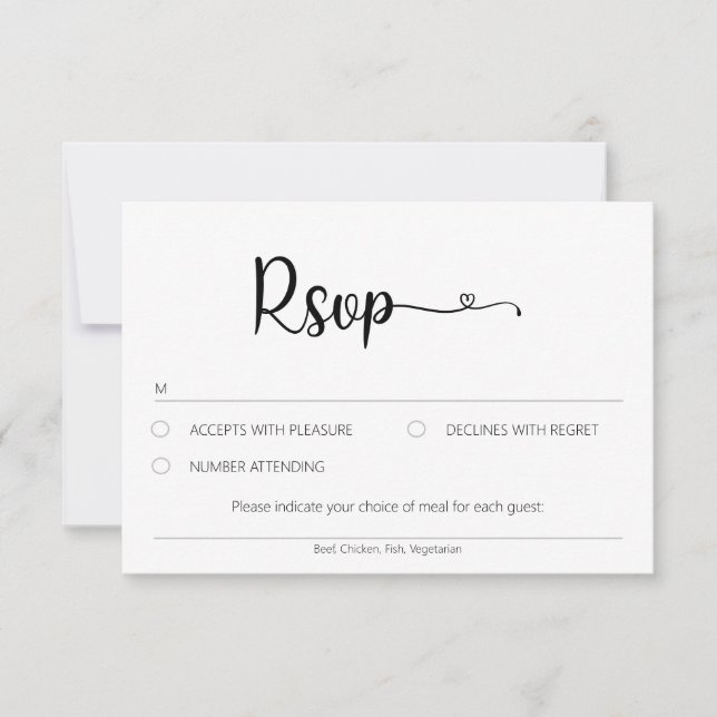 Carte RSVP Neutre Simple Avec Choix De Repas (Devant)