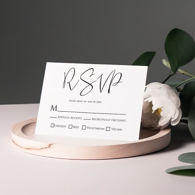 Carte RSVP Noir Blanc Mariage (Créateur téléchargé)