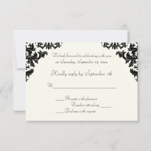 Carte RSVP noir et ivoire Damask