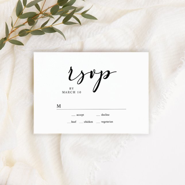 Carte RSVP Noir Moderne Simple Script Wedding (Créateur téléchargé)