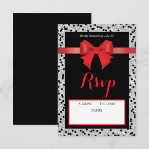 Carte Rsvp noire et rouge avec arc