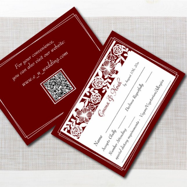 Carte RSVP Open Work Elegant Mariage Maroon (Créateur téléchargé)