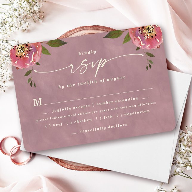 Carte RSVP Ophelia Dusty Mariage Rose (Say "I DO" to Romantic Watercolor Florals and a Cottagecore Vibe with the Ophelia Wedding Suite.)