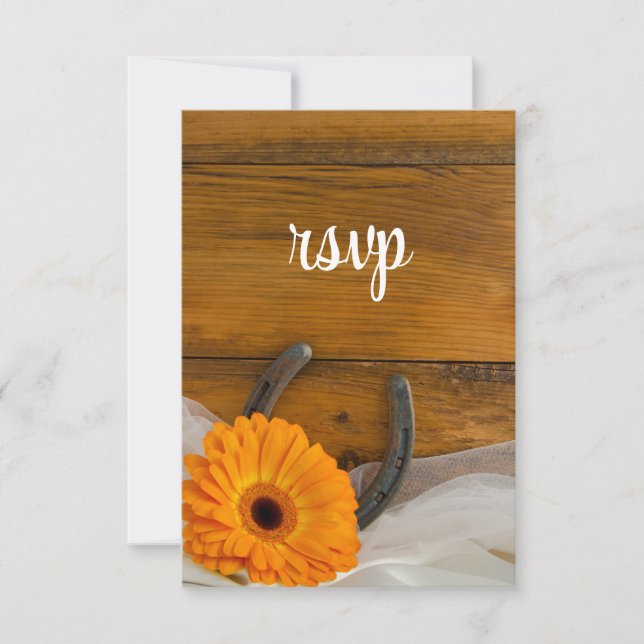 Carte RSVP Orange Daisy Horseshoe Mariage campagna (Devant)