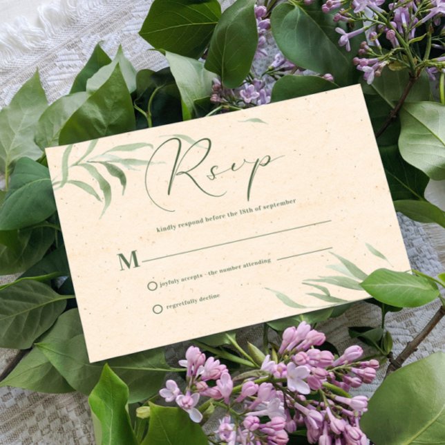 Carte Rsvp, Papier Beige Folige Vert (Créateur téléchargé)