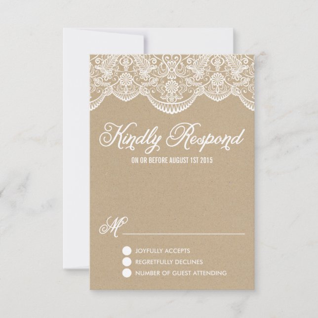Carte RSVP papier Brocade Lace Faux Kraft (Devant)