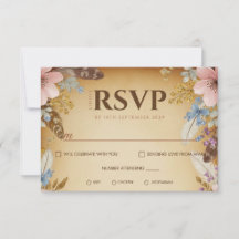 Carte RSVP Parchemin vintage et Mariage Floral