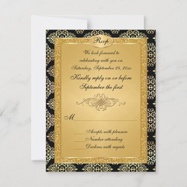 Carte RSVP Parties scintillant Black, Gold FAUX (Devant)
